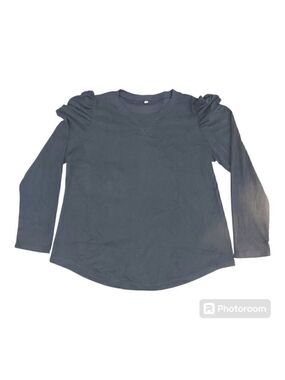 Women's Black Polyester Blend Long-Sleeved Shirt W/Puffy Ruched Shoulders, 2XL